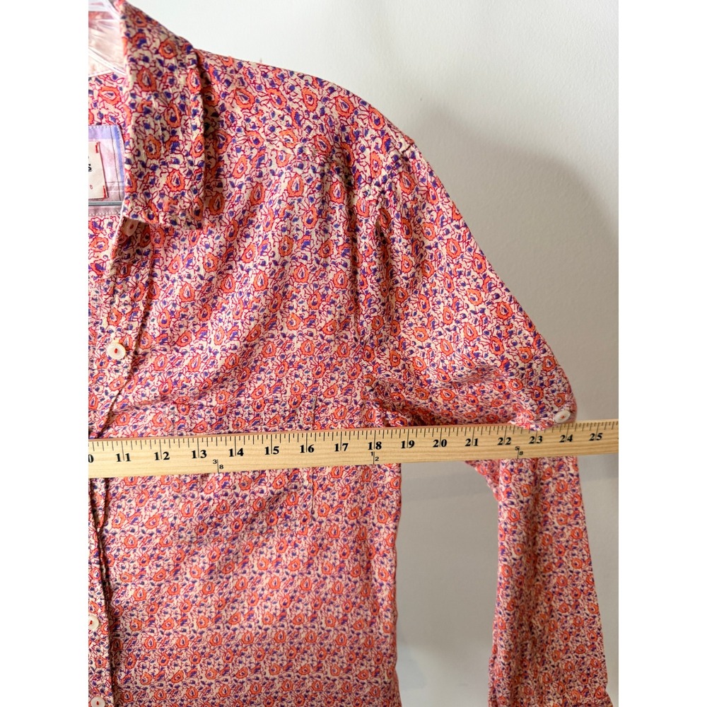 Holding Horses Anthropologie Red Purple Floral Cotton Button Down Shirt Size 8 - Picture 5 of 7